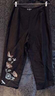 Embroidered & Beaded Linen Blend Crop Pants